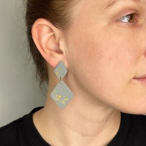 NEW Clay Dangle Statement Earrings Gold Silver